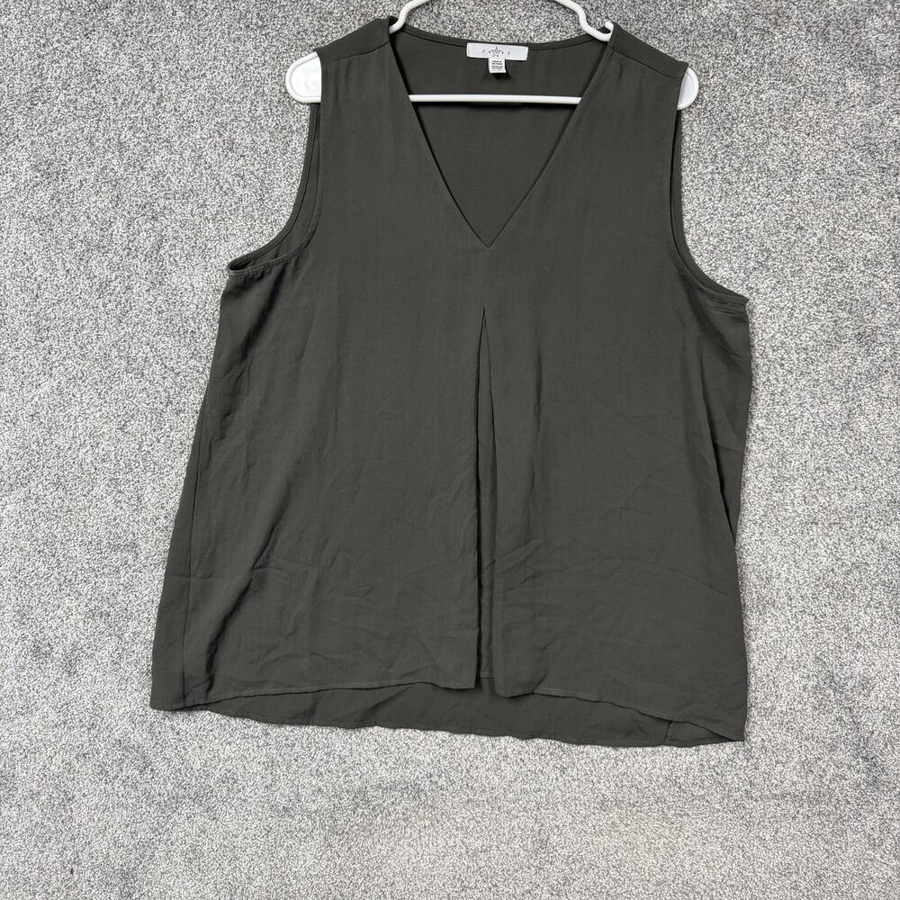 Fever Tank Top Womens Large Gray V-Neck Pleated Coastal Clean Girl Layering